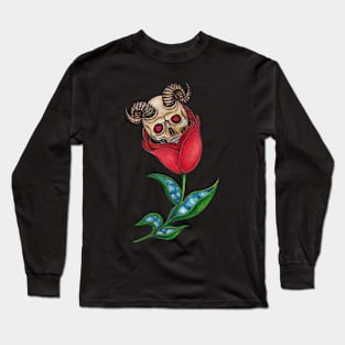 Surrealist flower and demon skull. Long Sleeve T-Shirt